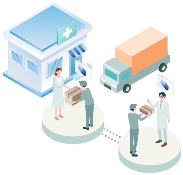 不動医薬品のマッチングを使用する人のイラスト